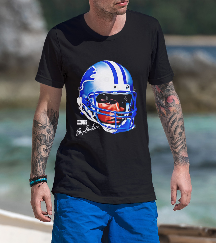 Barry Sanders Detroit Lions Helmet Signature Lions T-Shirt