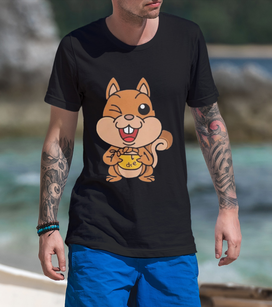 Cartoon Squirrel Holding Yellow Object With "dre" T-Shirt