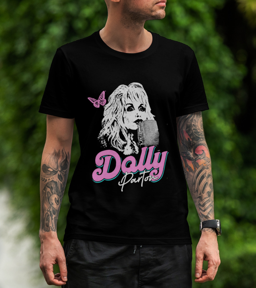 Dolly Parton Butterfly Pink Script T-Shirt