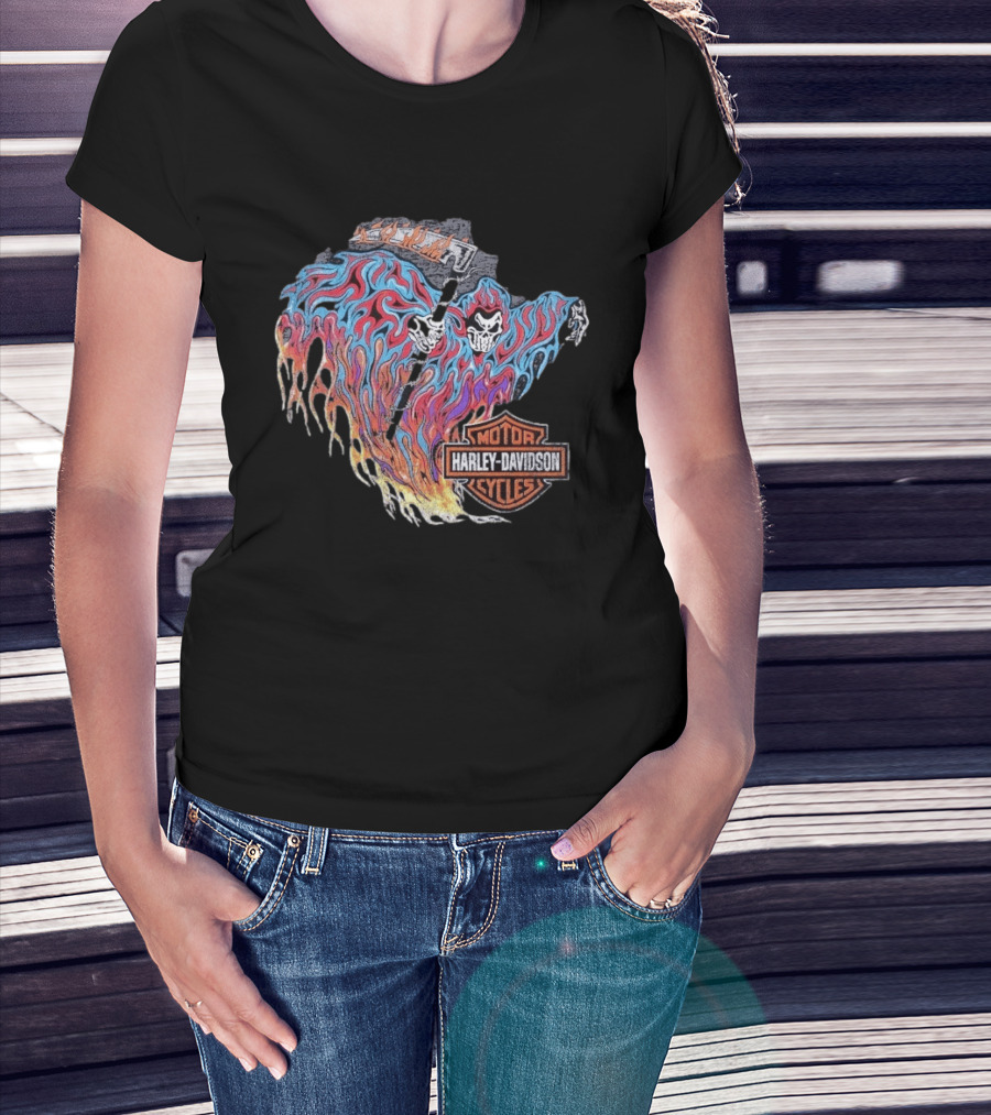 Warren Lotas Harley Davidson Reaper Flames Motor Cycles T-Shirt