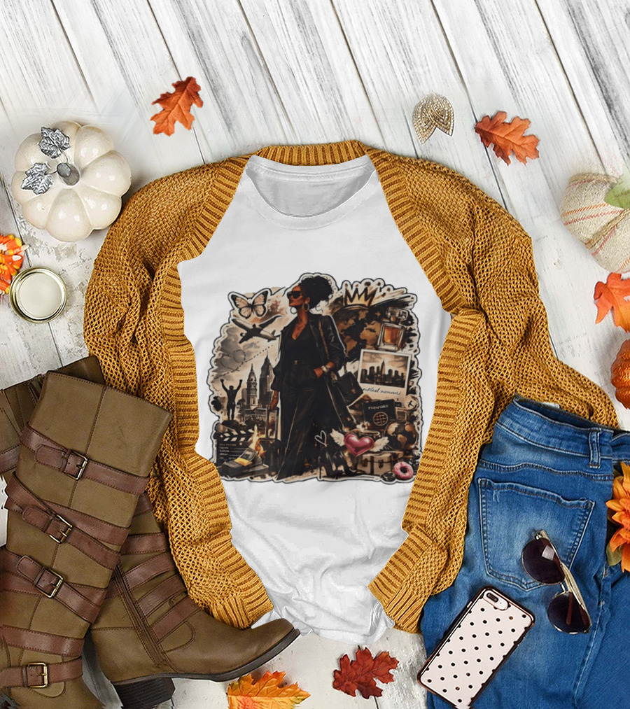 Stylish Woman Traveling With Passport Perfect Moments World Adventure T-Shirt