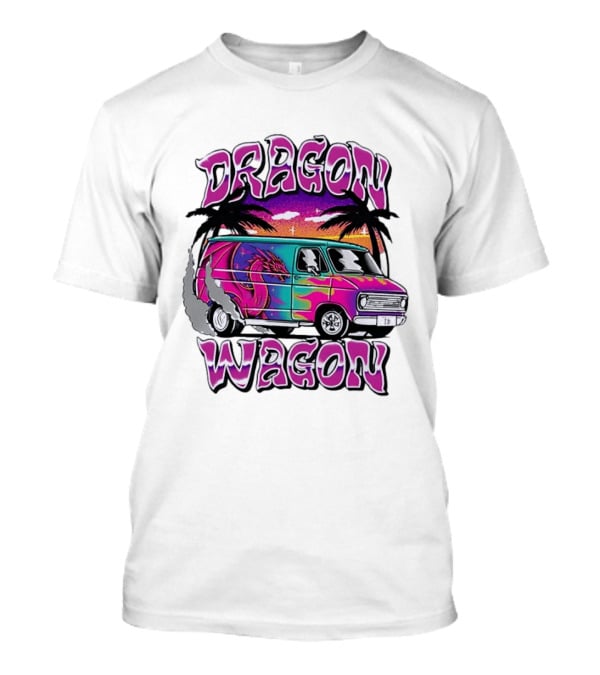 Dragon Wagon Van Tie Dye Sunset With Palm Trees T-Shirt