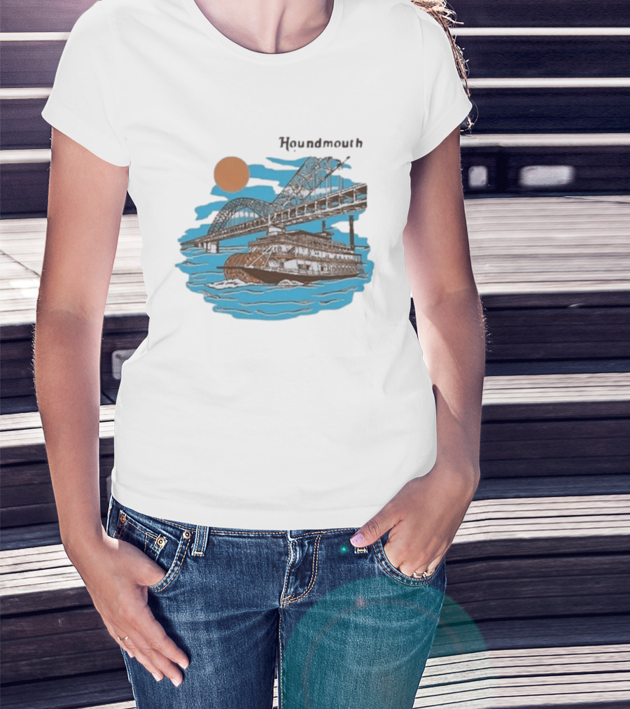 Houndmouth Riverboat Under Bridge With Sun And Waves T-Shirt