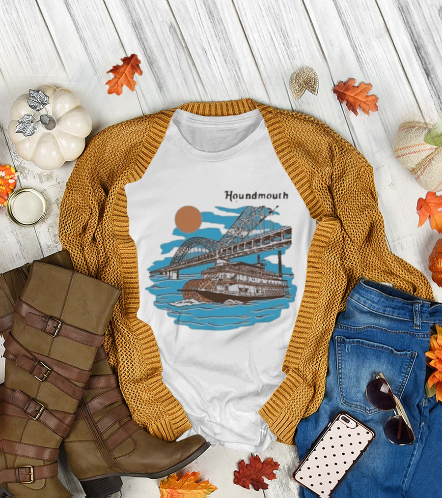 Houndmouth Riverboat Under Bridge With Sun And Waves T-Shirt