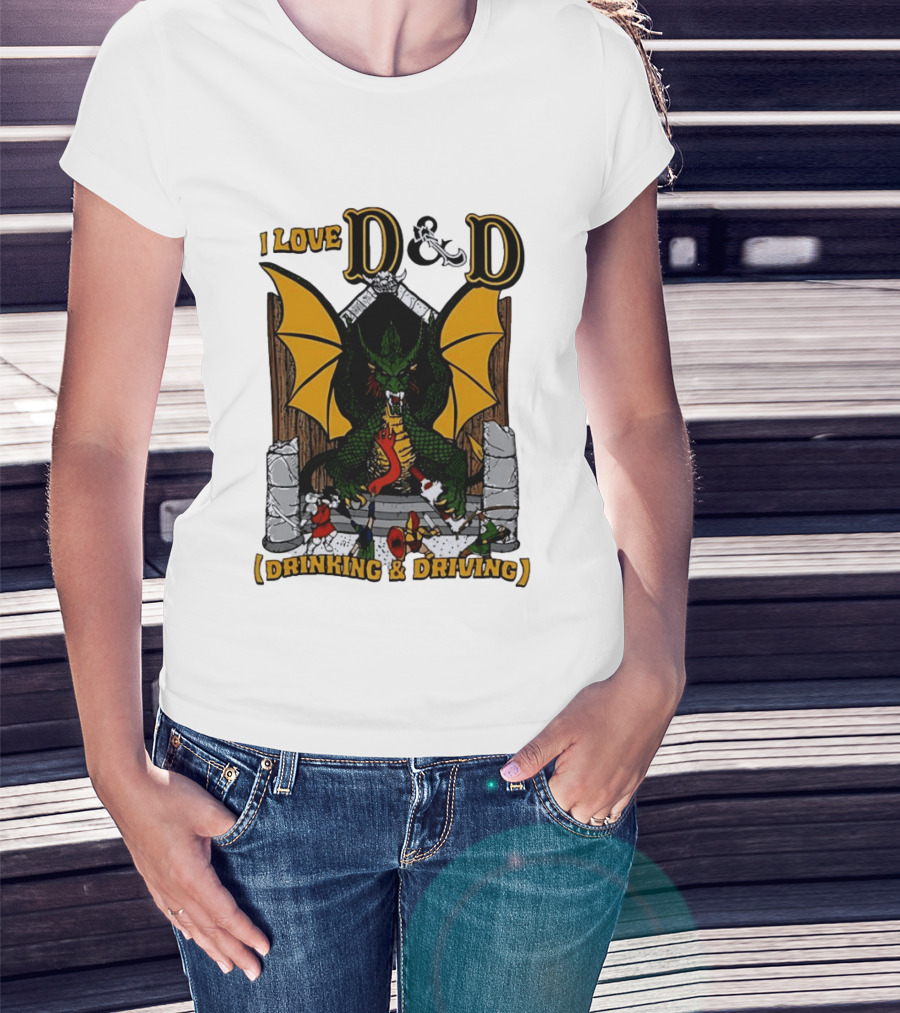 I Love D&D Drinking And Driving Dungeons And Dragons Dragon Fantasy Adventure T-Shirt