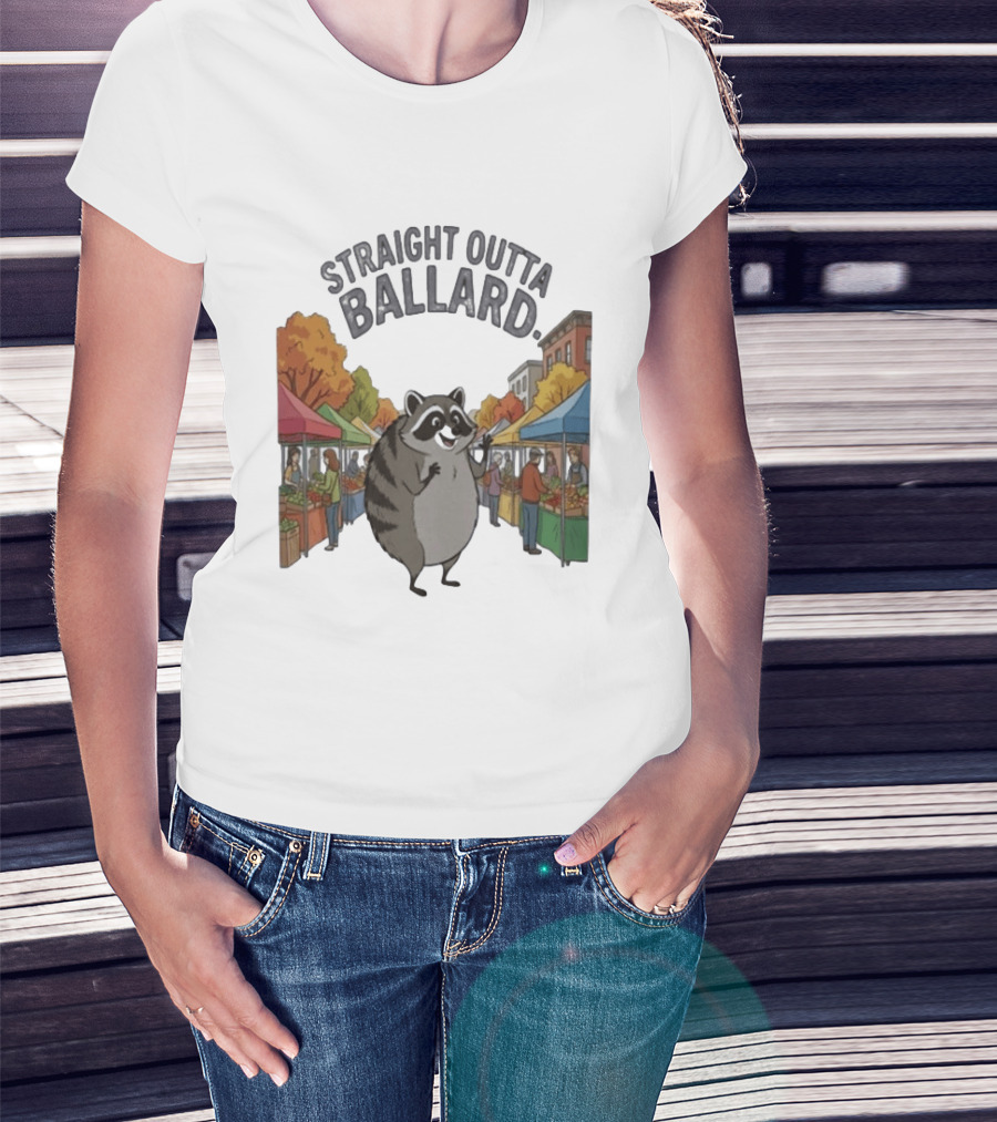Straight Outta Ballard Raccoon At Farmers Market Scene T-Shirt