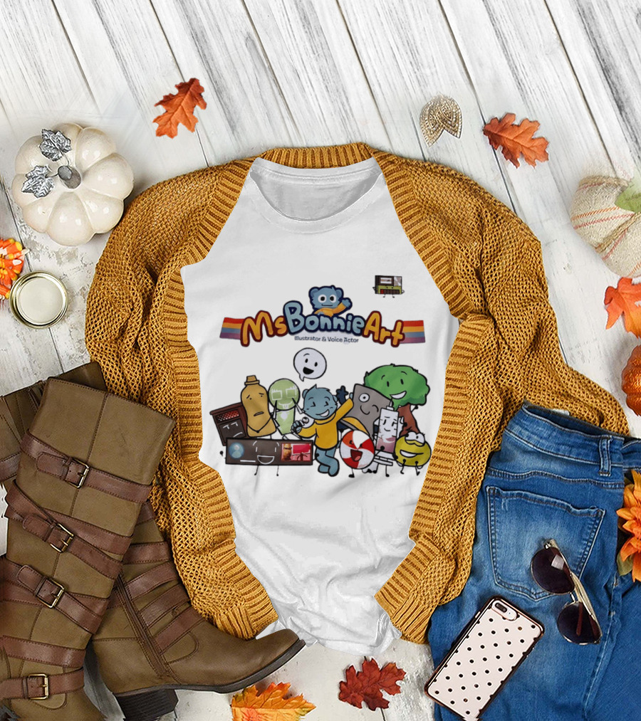 MsBonnieArt Animated Characters And Objects With Bear And Rainbow Accents T-Shirt