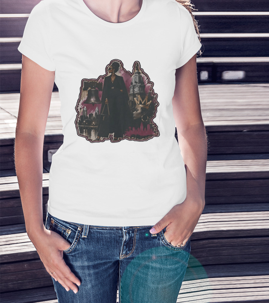 Philadelphia City Chic With Liberty Bell City Hall Skyline Crowned Elegance T-Shirt