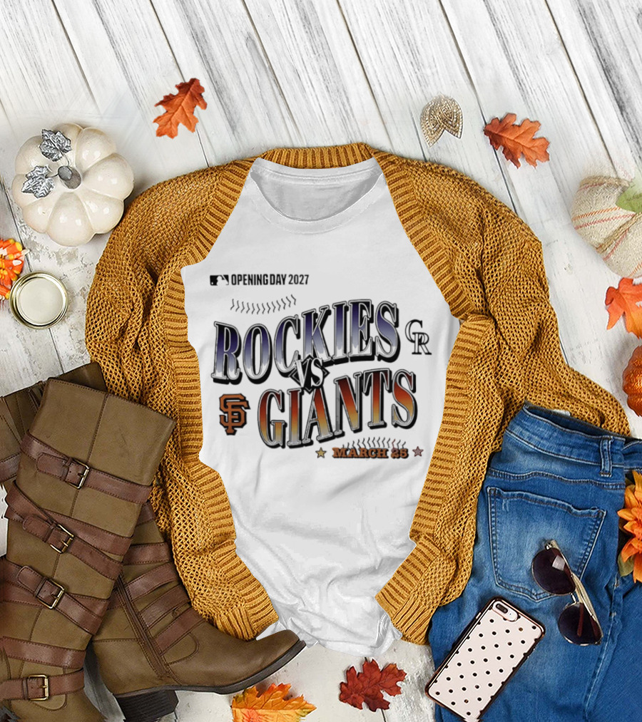 Rockies Vs Giants Opening Day 2027 March 25 Baseball Matchup T-Shirt