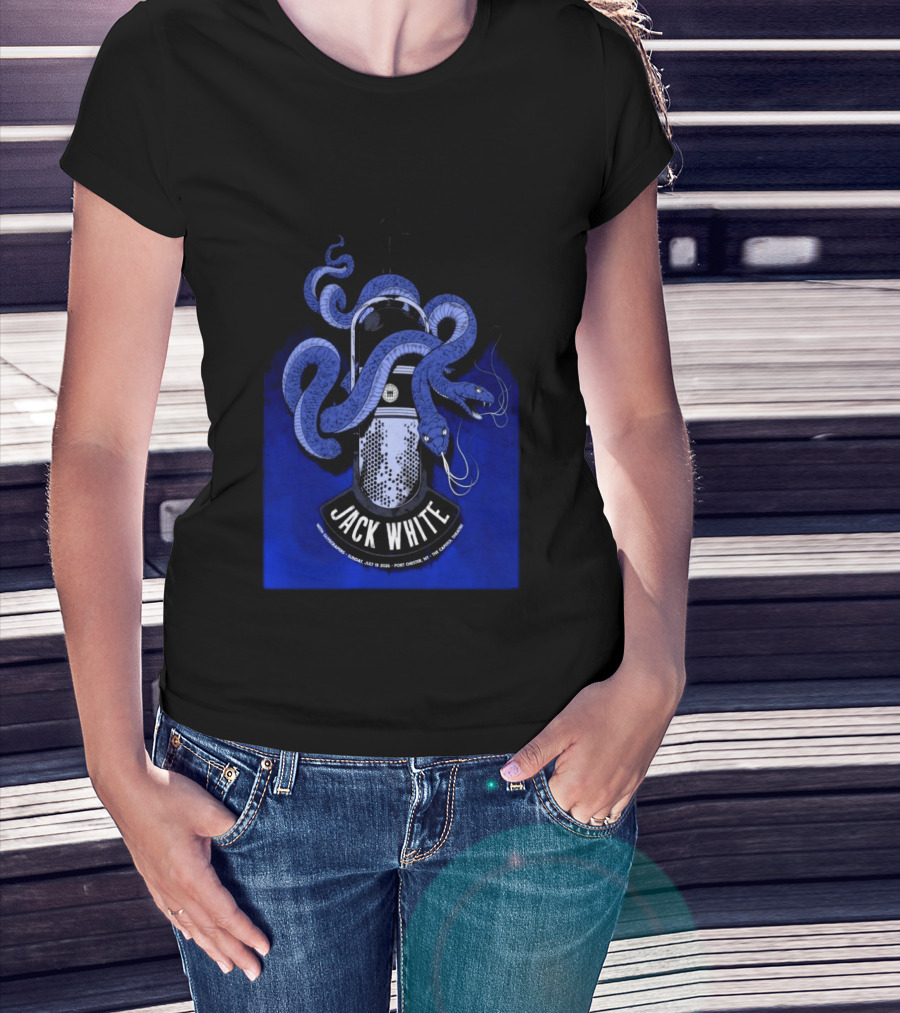 Jack White Tour Port Chester NY Jul 19 2026 Blue Snake Microphone T-Shirt