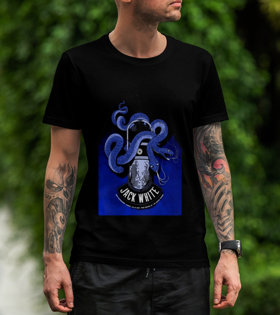 Jack White Tour Port Chester NY Jul 19 2026 Blue Snake Microphone T-Shirt