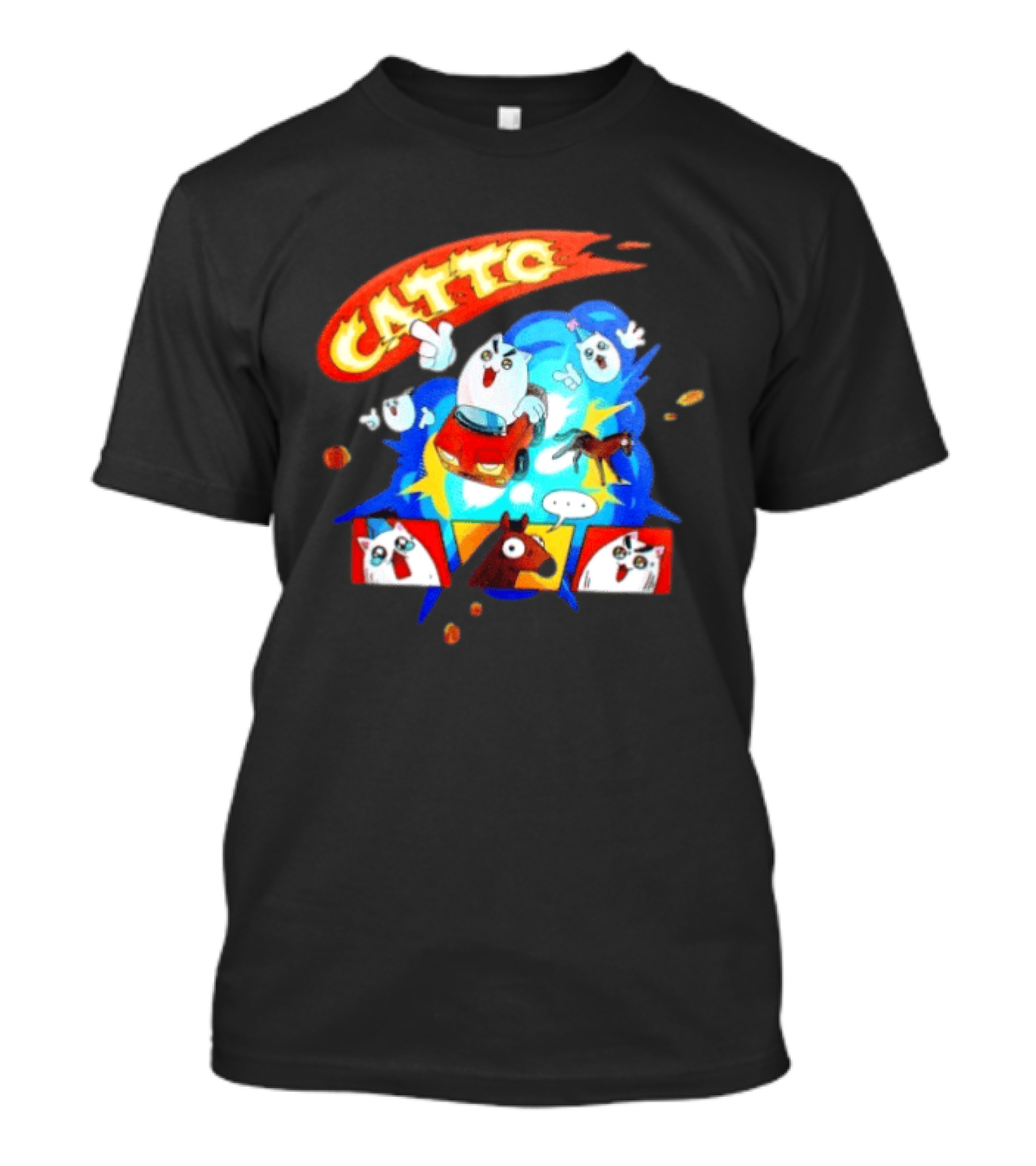 Catto Cartoon Cat Driving A Car With Funny Expressions And Comic Style Panels T-Shirt