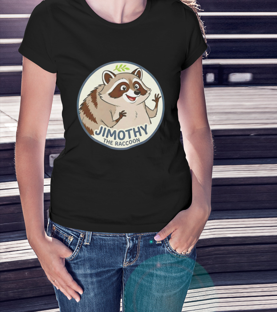 Jimothy The Raccoon Friendly Cartoon Character With Leaf Motif T-Shirt