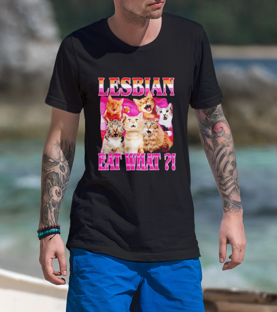 Lesbian Eat What Cats Meme Pride Flag Cats T-Shirt