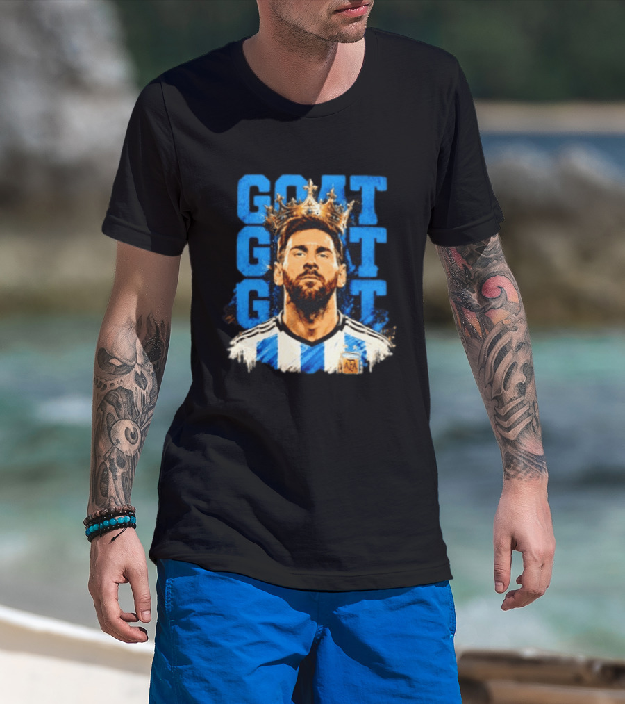 Lionel Messi GOAT Crown Argentina Football Team T-Shirt