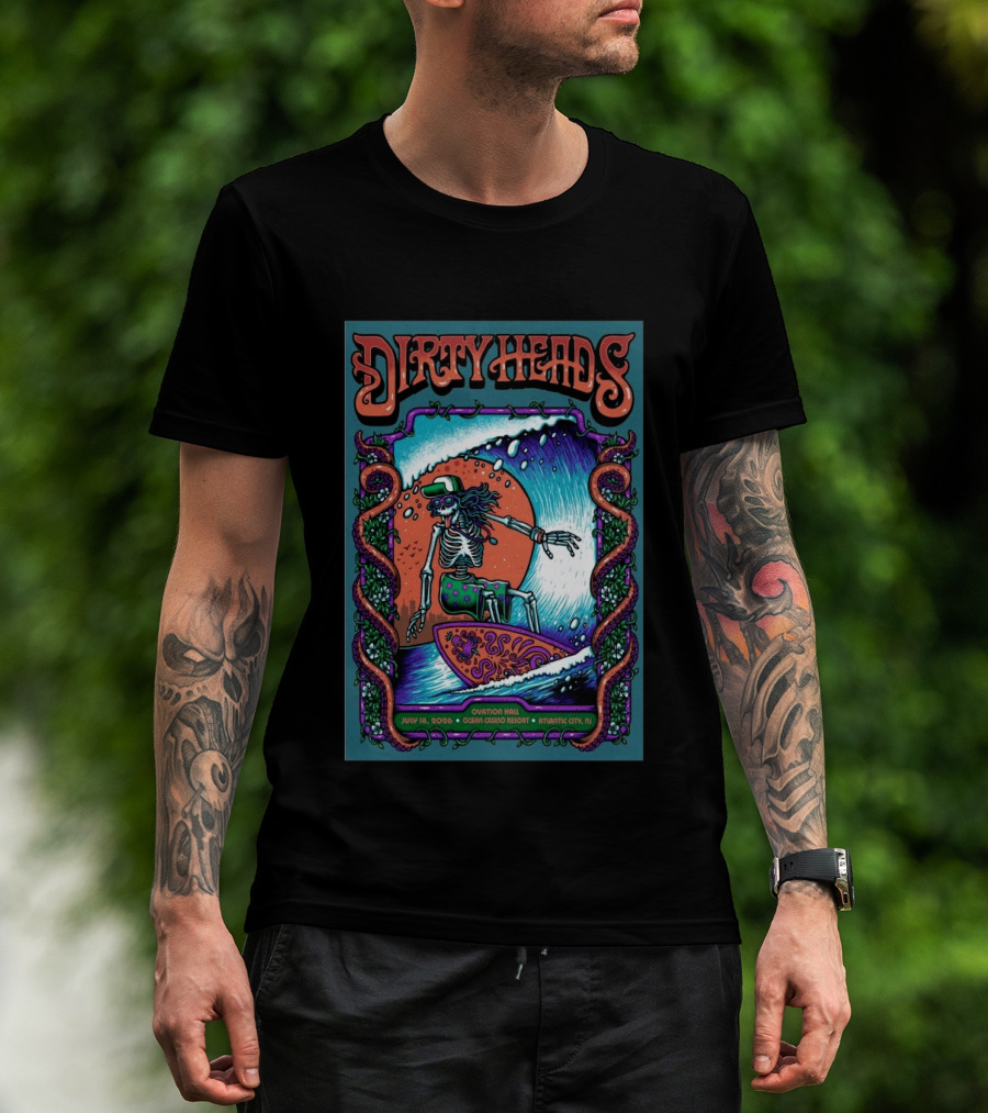 Dirty Heads Skeleton Surfing July 18 2026 Ocean Casino Resort Atlantic City NJ T-Shirt