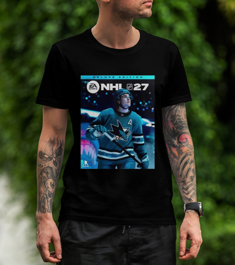 EA Sports NHL 27 Deluxe Edition Macklin Celebrini San Jose Sharks Cover Athlete T-Shirt