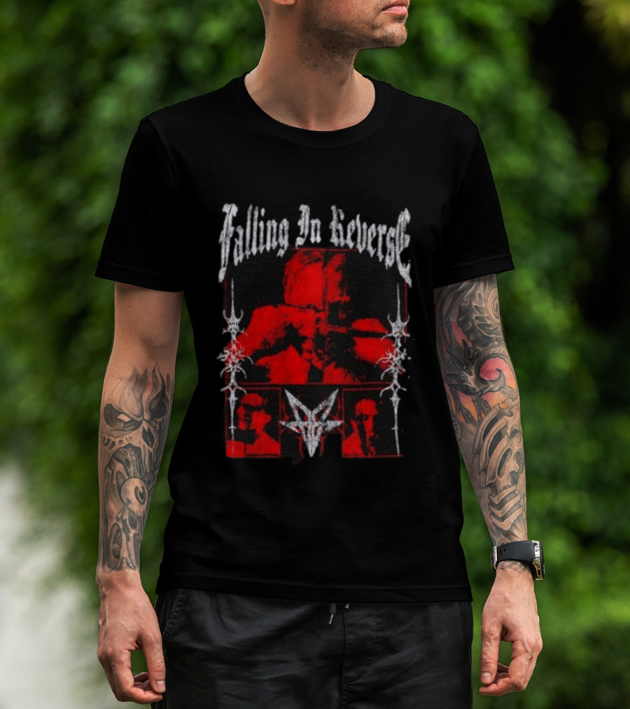 Falling In Reverse Band Distressed Red And Black Gothic T-Shirt