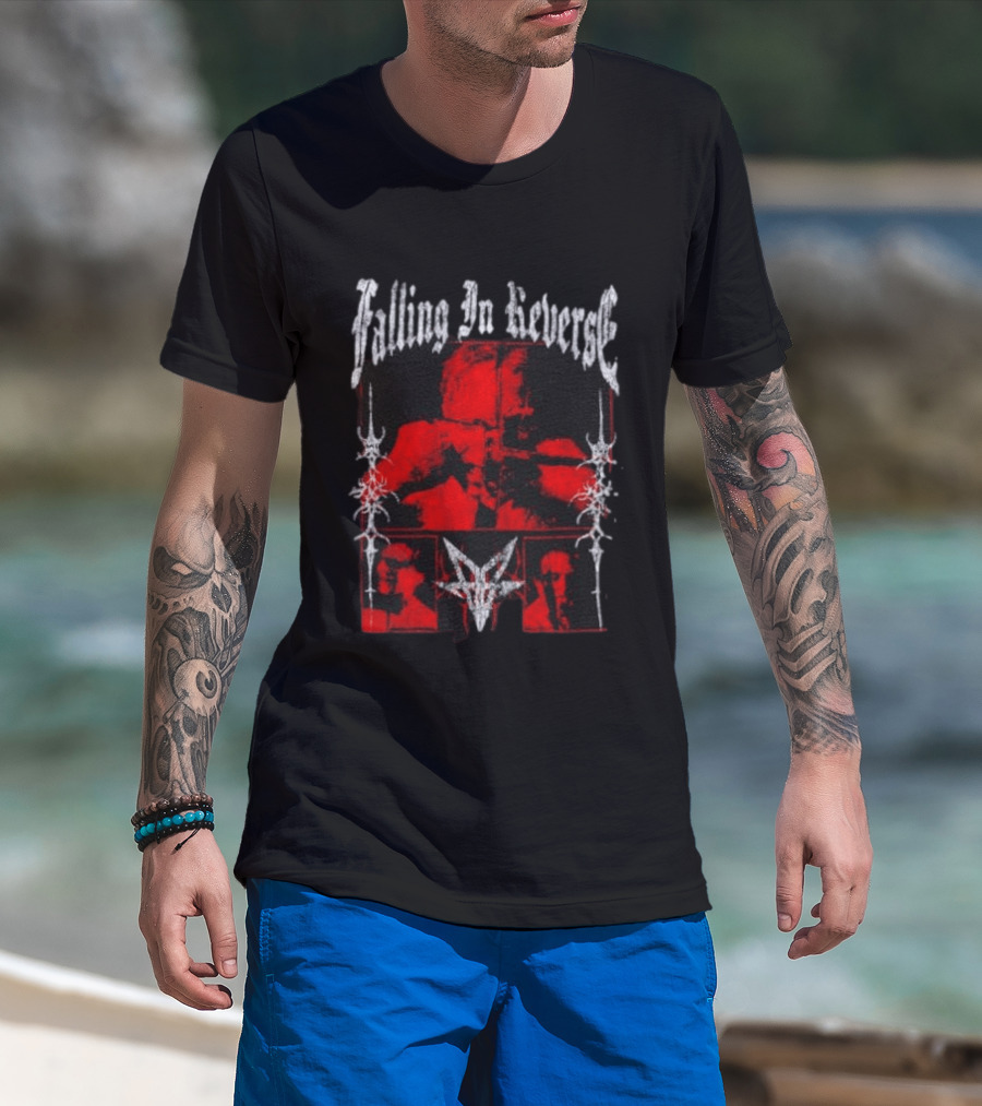 Falling In Reverse Band Distressed Red And Black Gothic T-Shirt