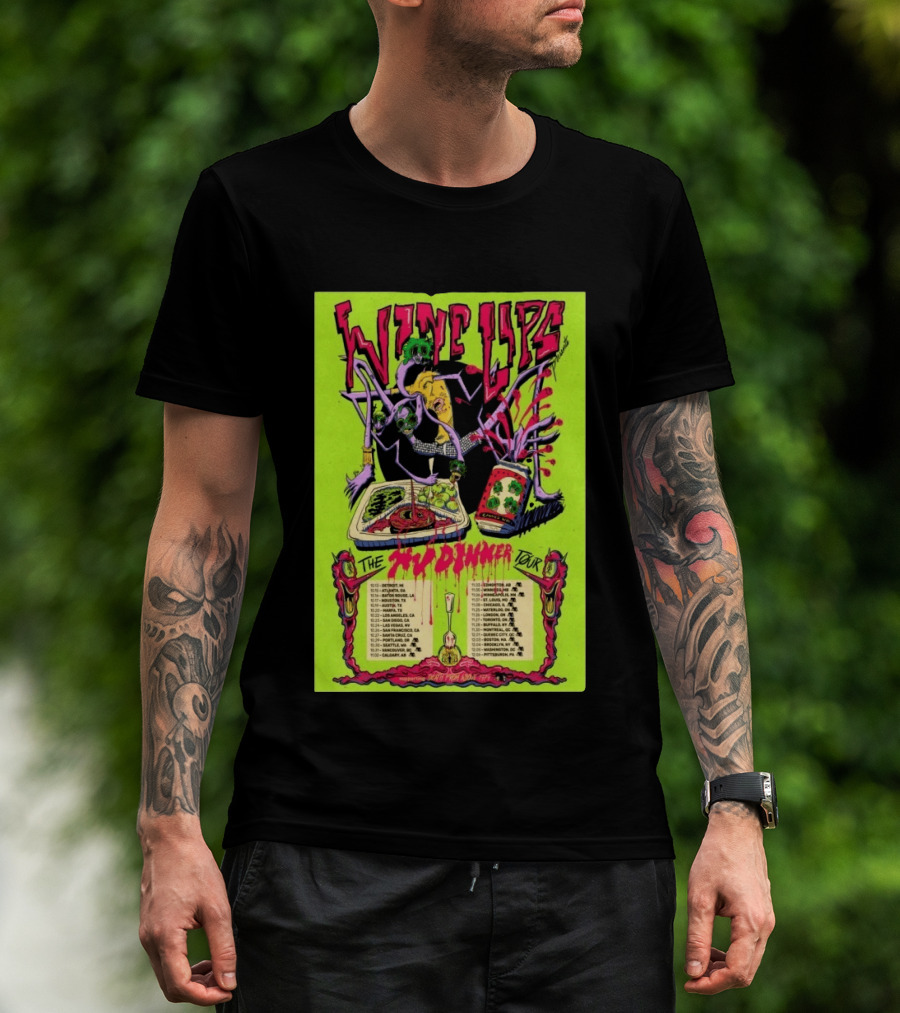 Wine Lips TV Dinner Tour 2026 Canada USA Neon Zombie Concert T-Shirt