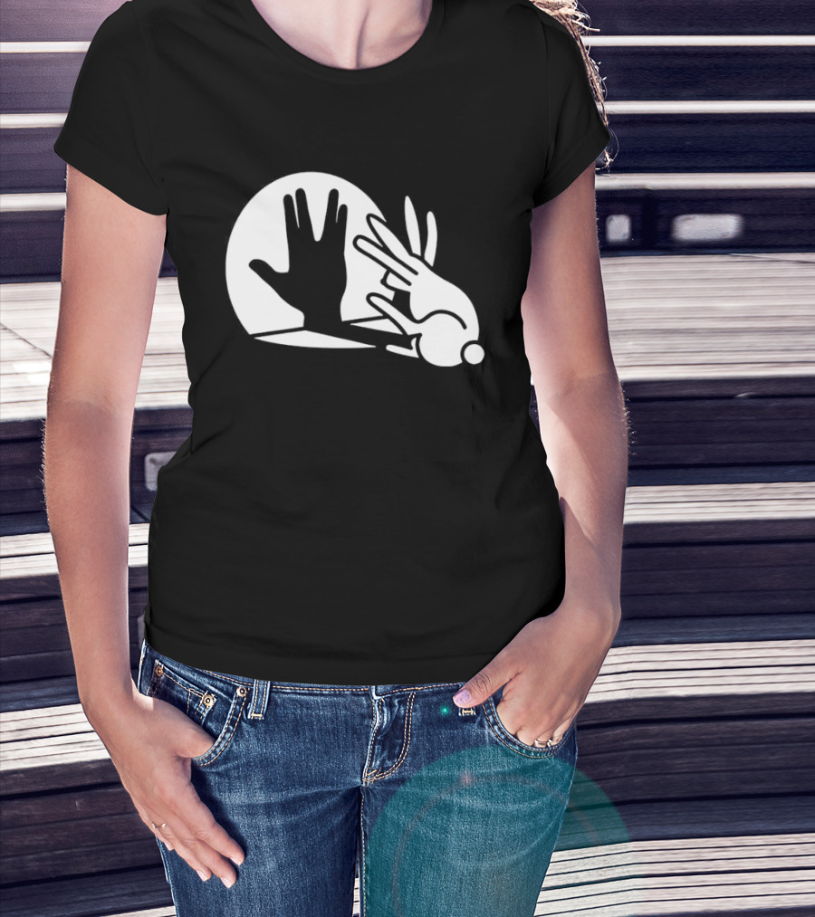 Hand Shadow Bunny Puppet Shadows Playful Gesture T-Shirt