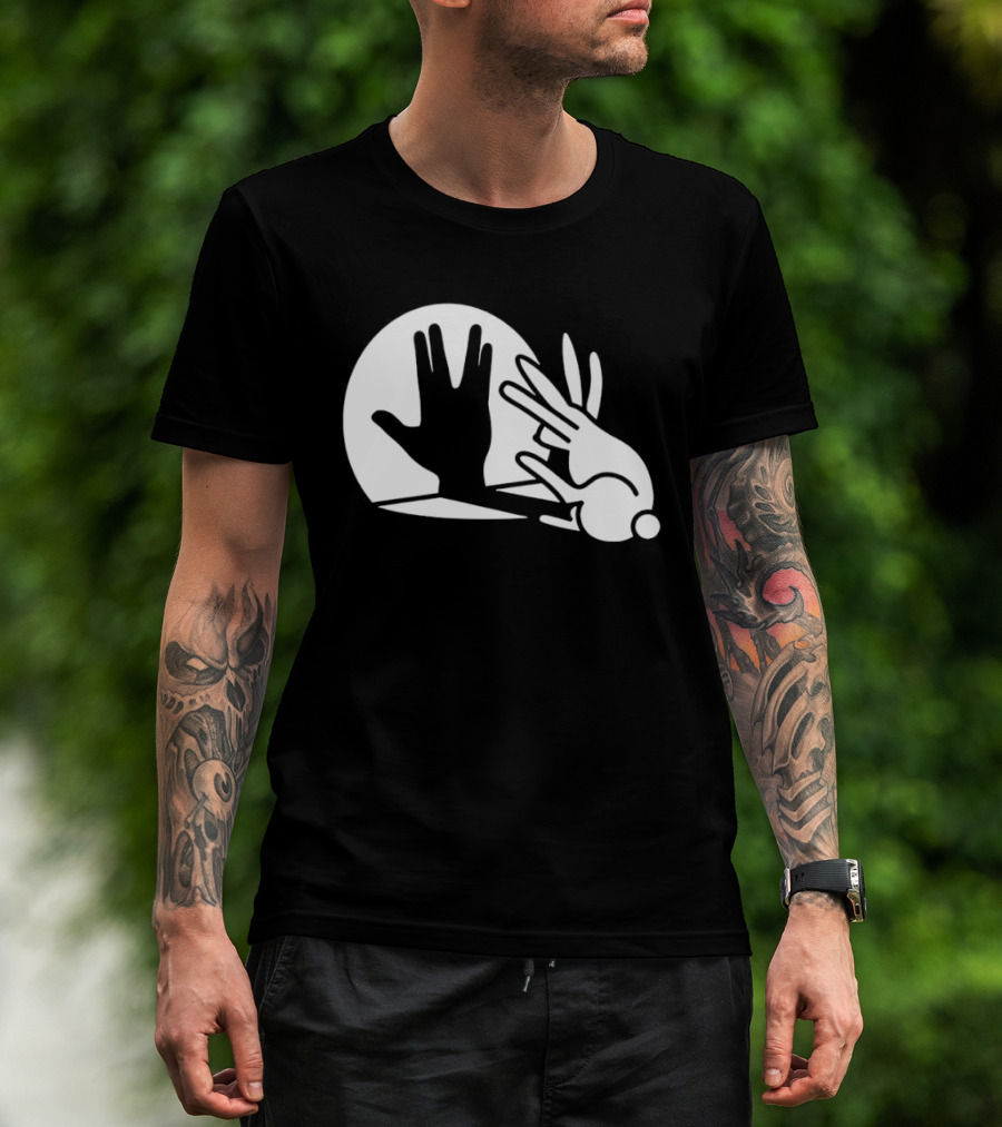 Hand Shadow Bunny Puppet Shadows Playful Gesture T-Shirt