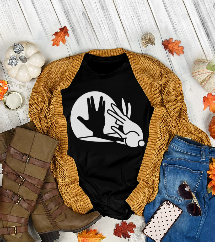Hand Shadow Bunny Puppet Shadows Playful Gesture T-Shirt