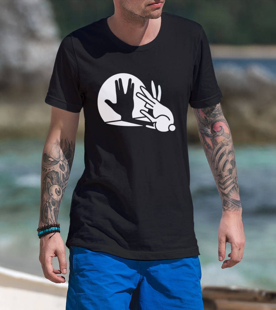 Hand Shadow Bunny Puppet Shadows Playful Gesture T-Shirt