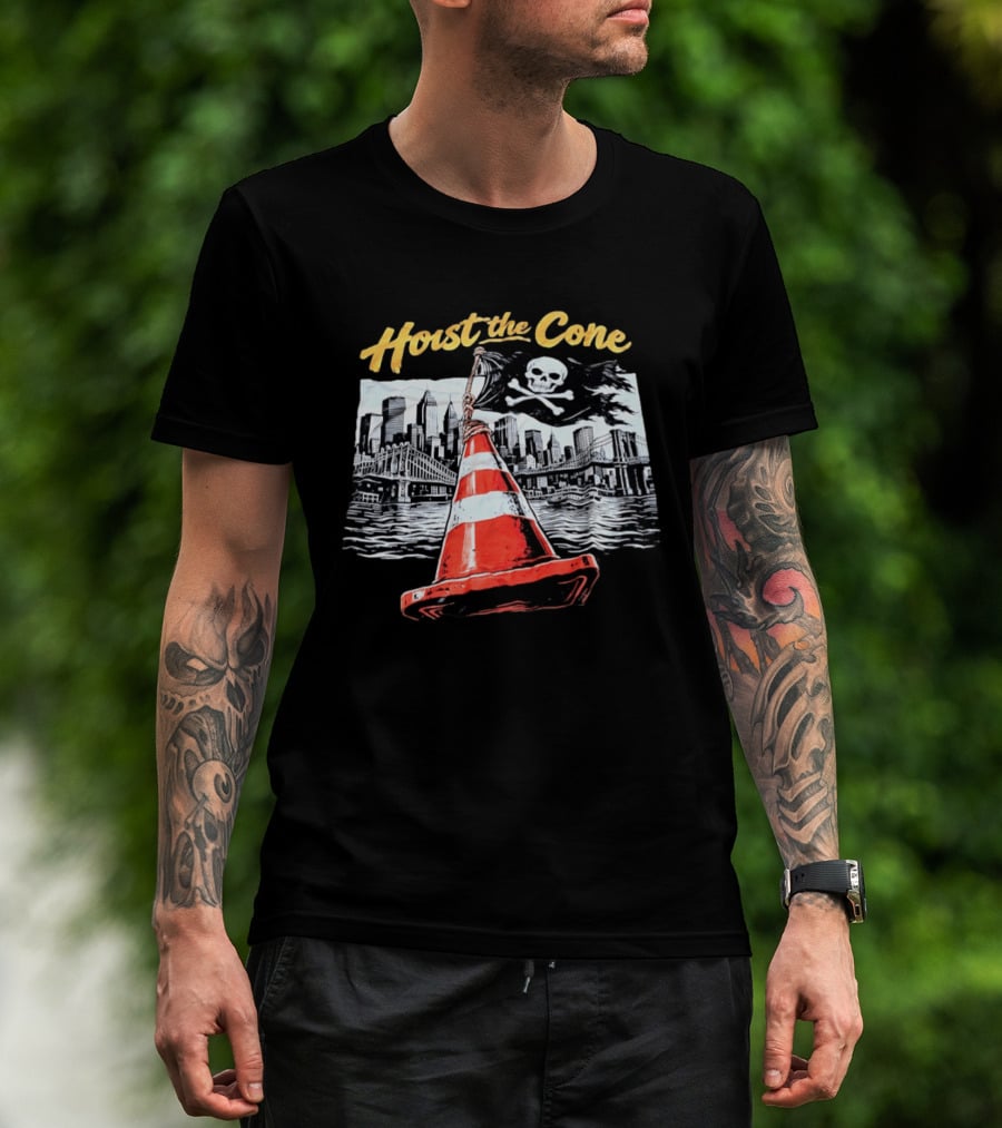 Hoist The Cone New York City Skyline Pirate Flag Skull Crossbones T-Shirt