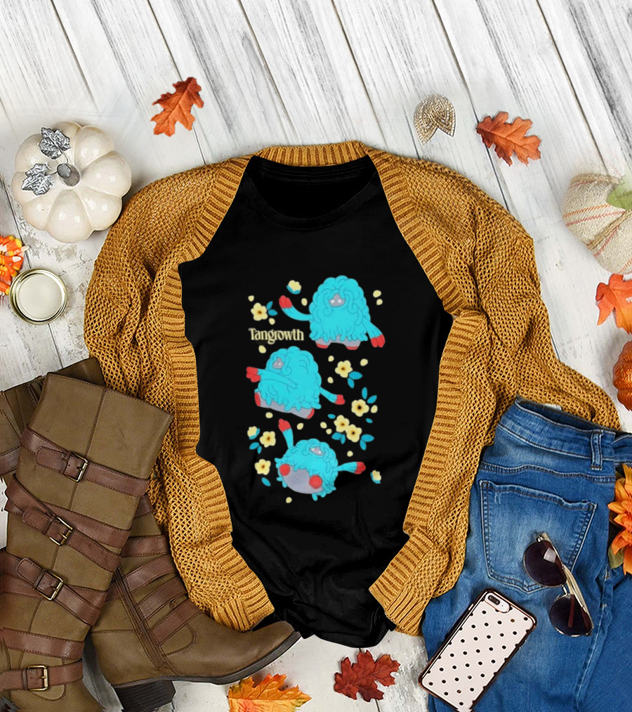 Tangrowth Pokémon Floral Grass Type Yellow Flowers and Blue Vines T-Shirt