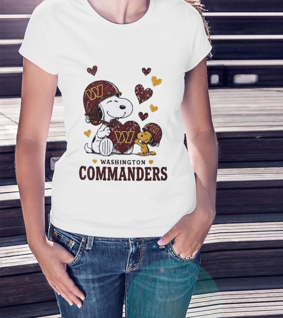Washington Commanders Peanuts Snoopy Woodstock Love Laughter Hearts T-Shirt