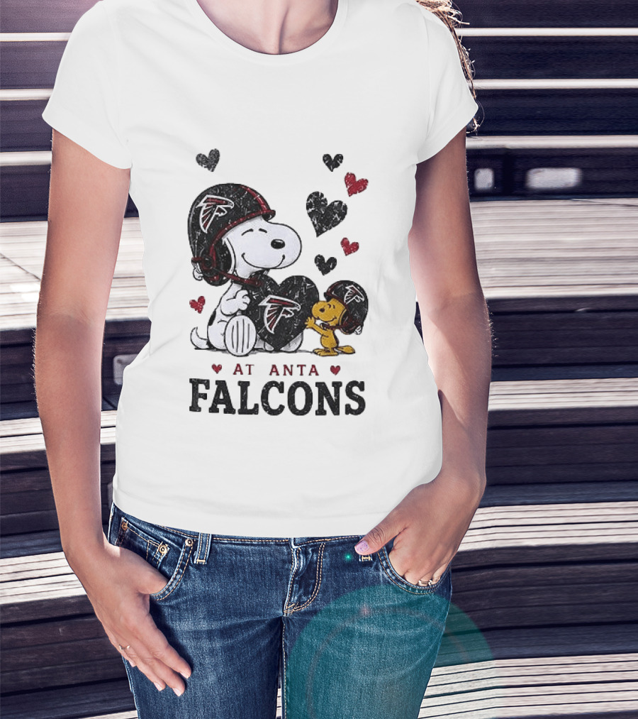 Atlanta Falcons Peanuts Snoopy Woodstock Love Laughter Hearts T-Shirt