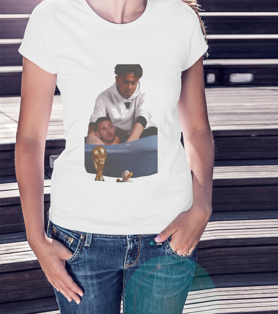 Messi Crying Bath Tub Trophy Football T-Shirt