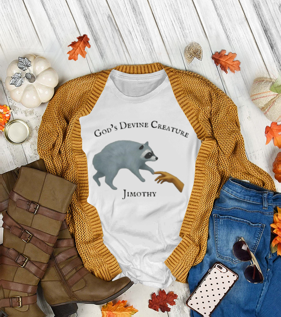 God's Divine Creature Raccoon Jimothy Meme Creation of Adam T-Shirt