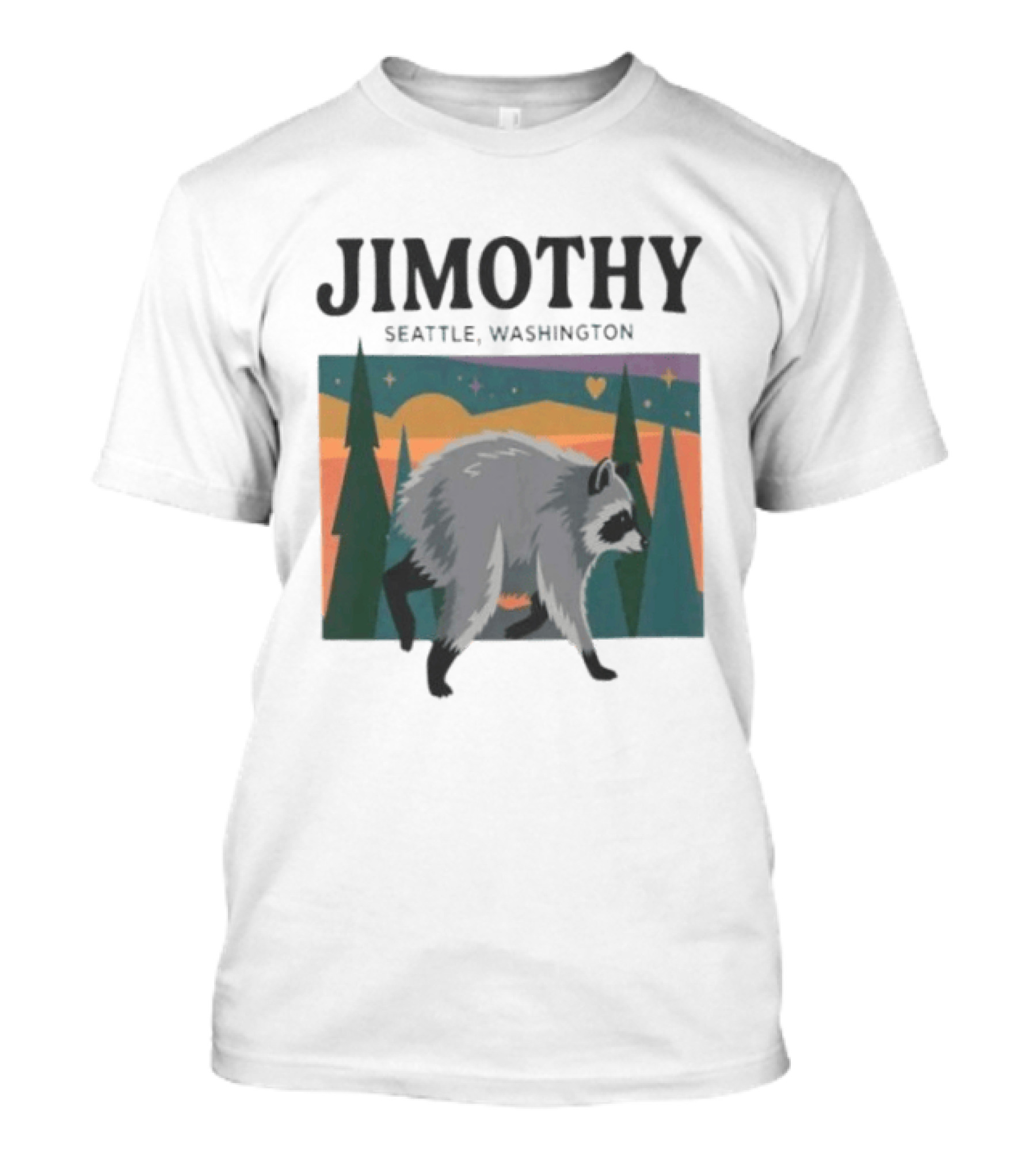 Jimothy Raccoon Seattle Washington Pacific Northwest Forest Scene T-Shirt