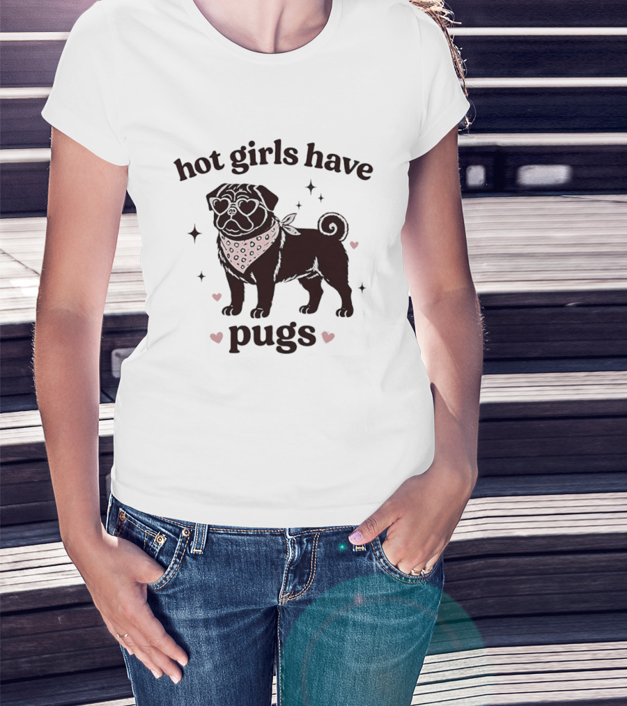 Hot Girls Have Pugs Dog Lover Pink Heart Bandana T-Shirt