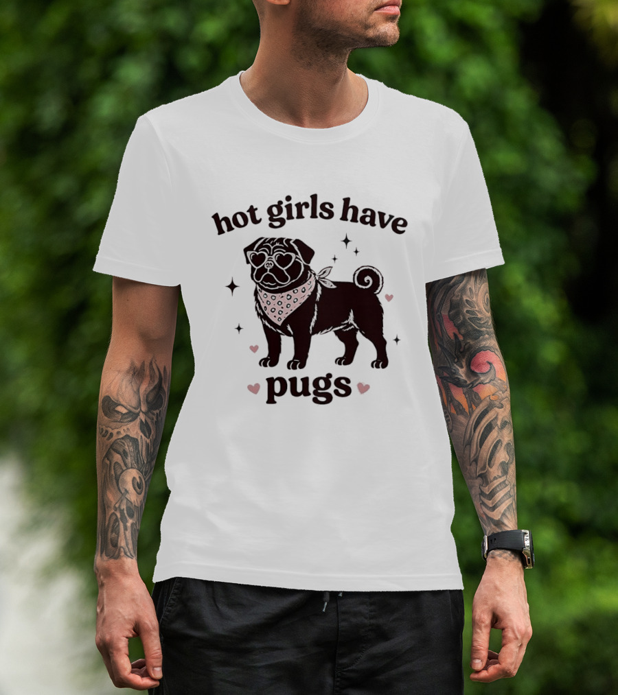Hot Girls Have Pugs Dog Lover Pink Heart Bandana T-Shirt