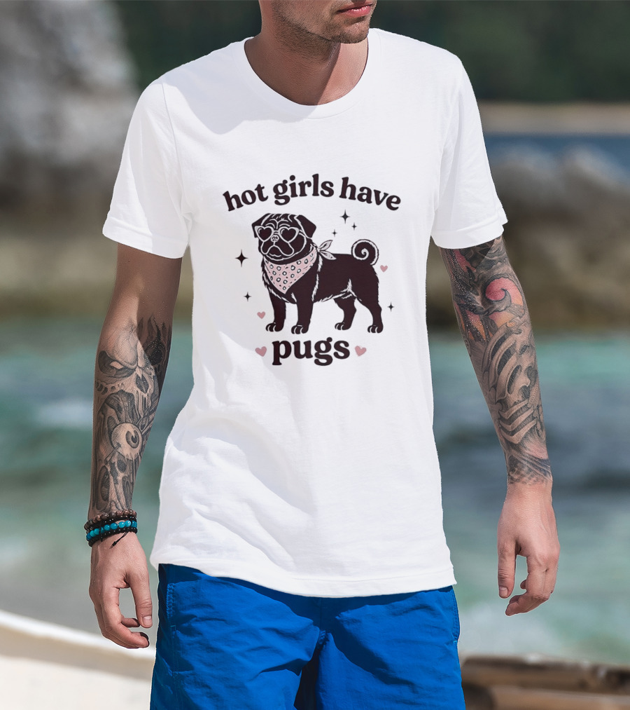 Hot Girls Have Pugs Dog Lover Pink Heart Bandana T-Shirt