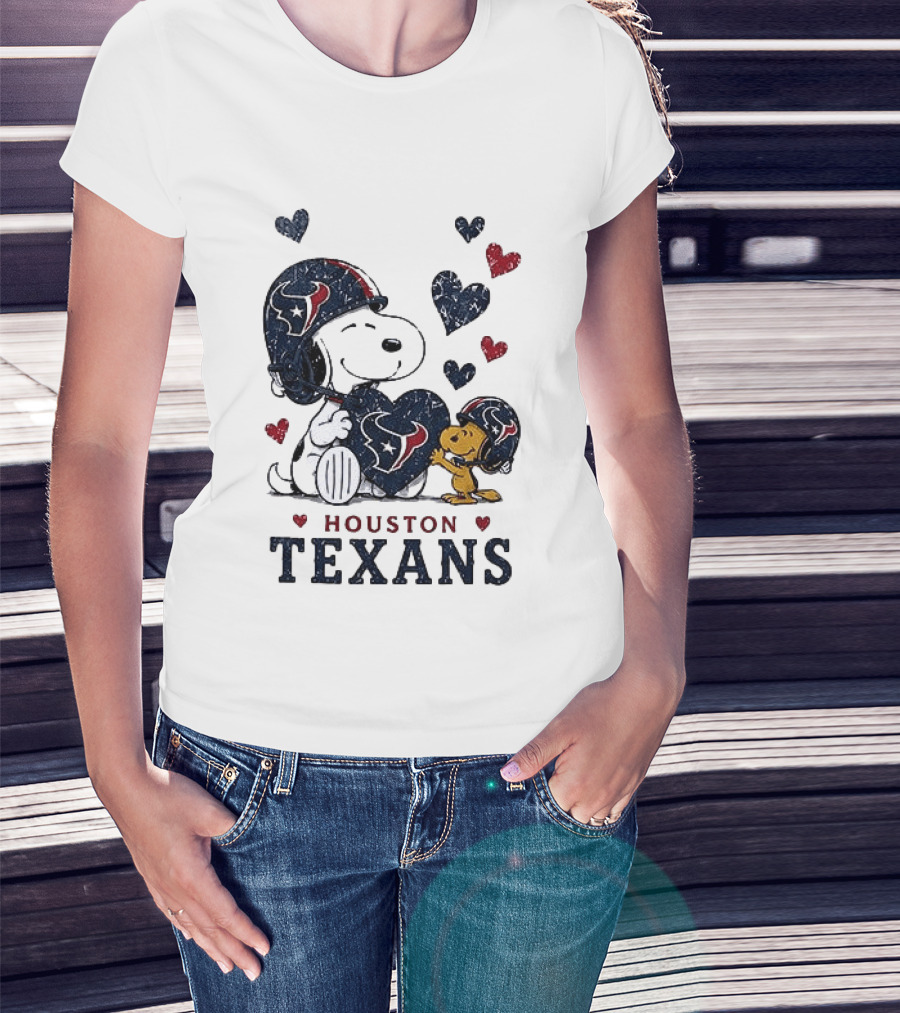 Houston Texans Peanuts Snoopy Woodstock Love Hearts T-Shirt