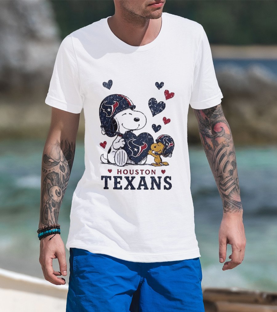 Houston Texans Peanuts Snoopy Woodstock Love Hearts T-Shirt