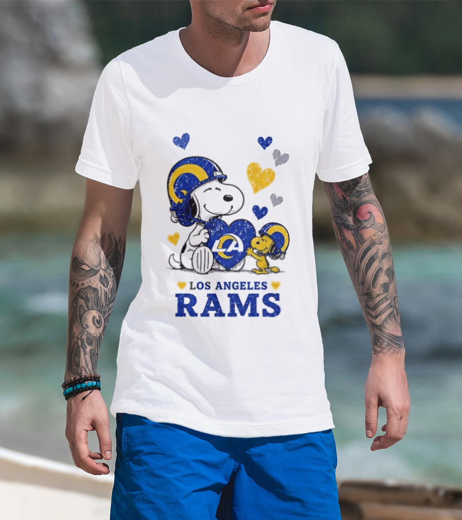 Los Angeles Rams Peanuts Snoopy Love Laughter Hearts T-Shirt
