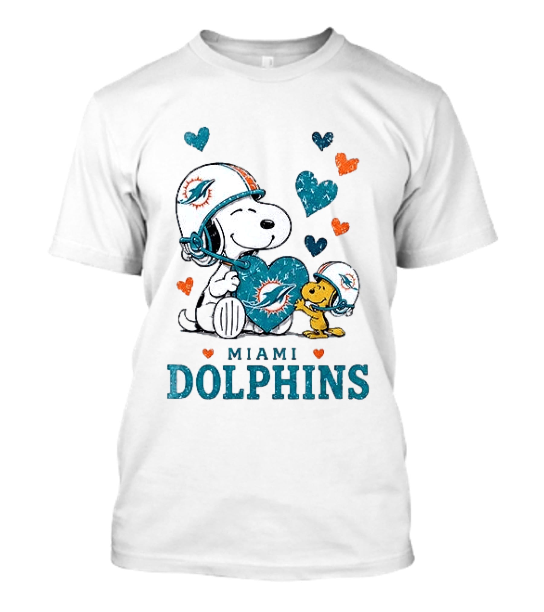 Miami Dolphins Peanuts Snoopy Love Laughter Hearts Helmet Charlie Brown T-Shirt