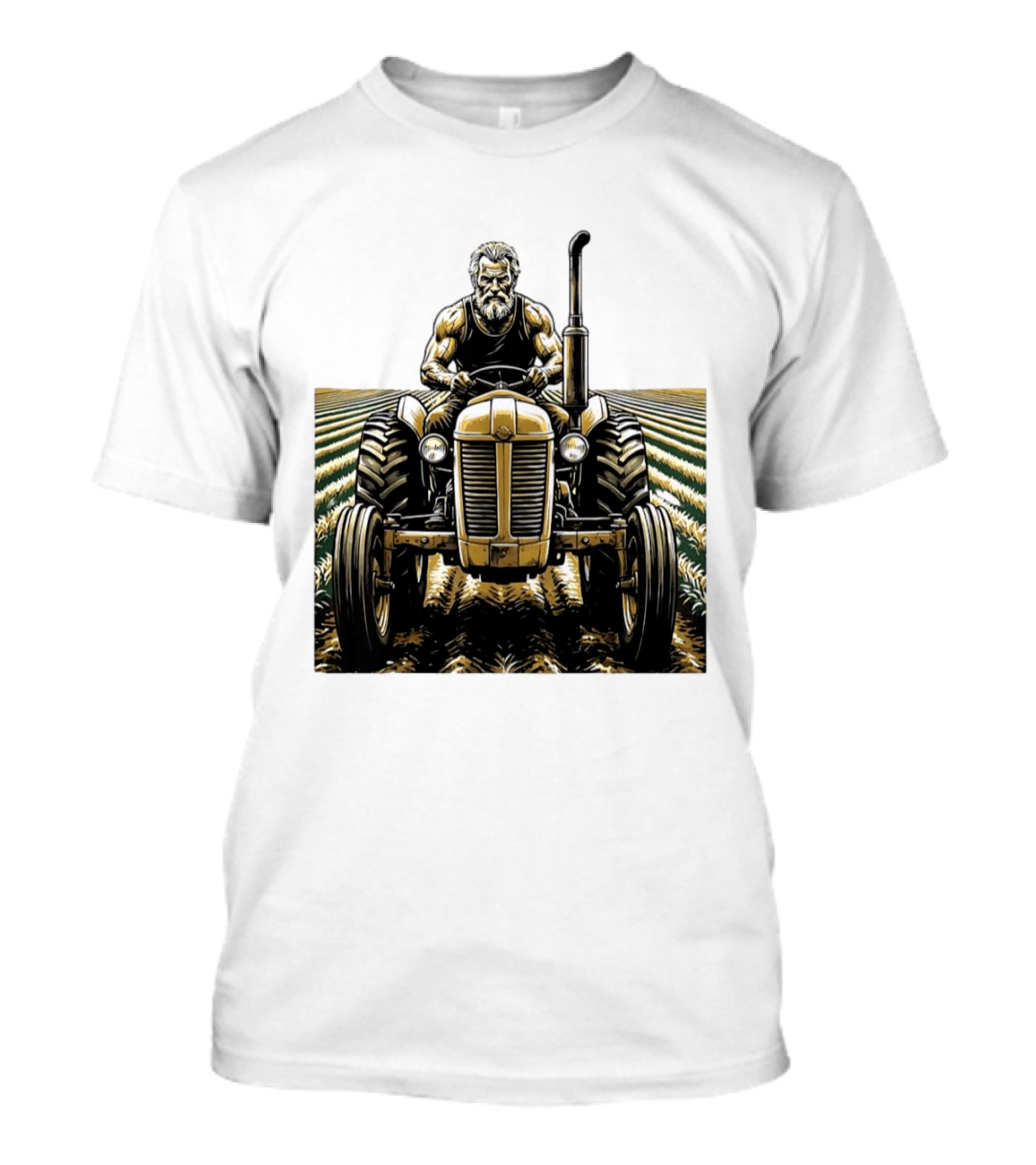 Muscular Farmer Tractor Field T-Shirt
