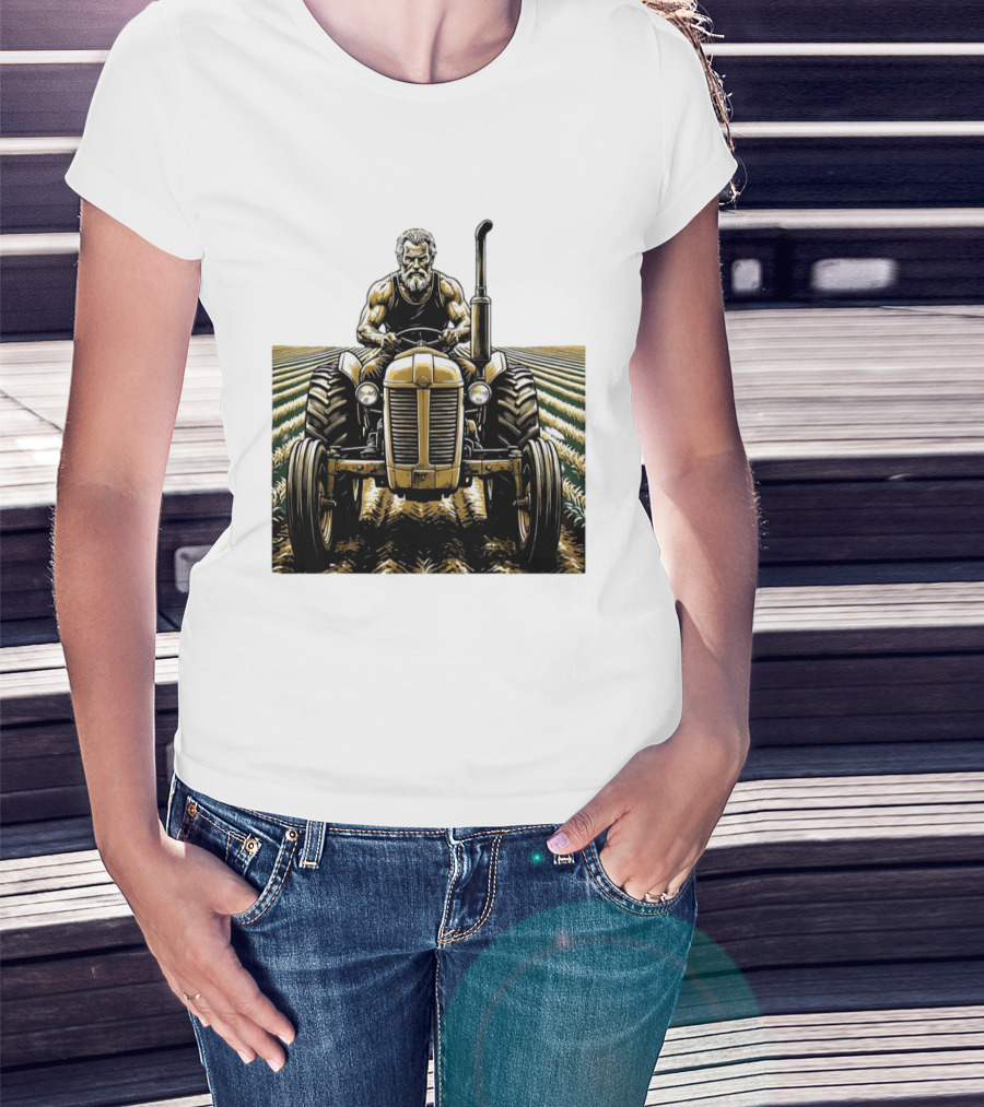 Muscular Farmer Tractor Field T-Shirt