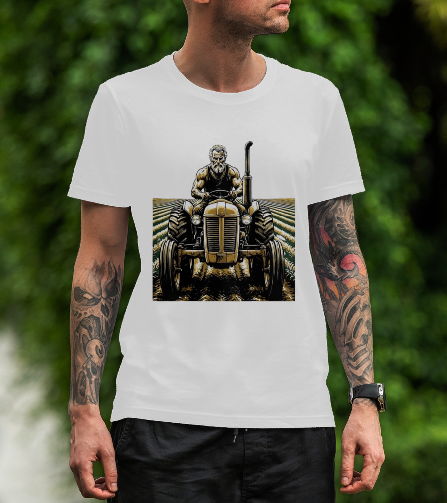 Muscular Farmer Tractor Field T-Shirt