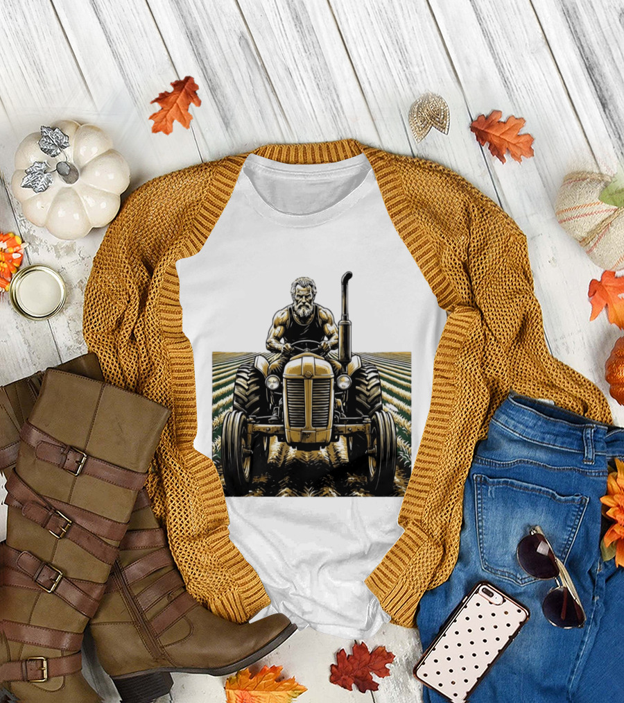 Muscular Farmer Tractor Field T-Shirt