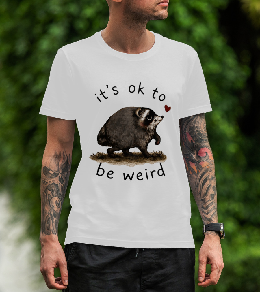 Raccoon It's Ok To Be Weird Cute Heart T-Shirt