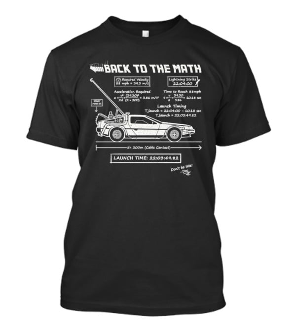 Back To The Math DeLorean Time Machine Flux Capacitor Equations Blueprint T-Shirt