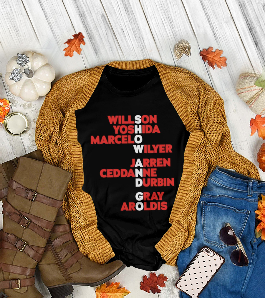 Boston Baseball Show and Go Willson Yoshida Marcel Wilyer Jarren Ceddanne Durgin Gray Aroldis 2026 Names Word Game T-Shirt