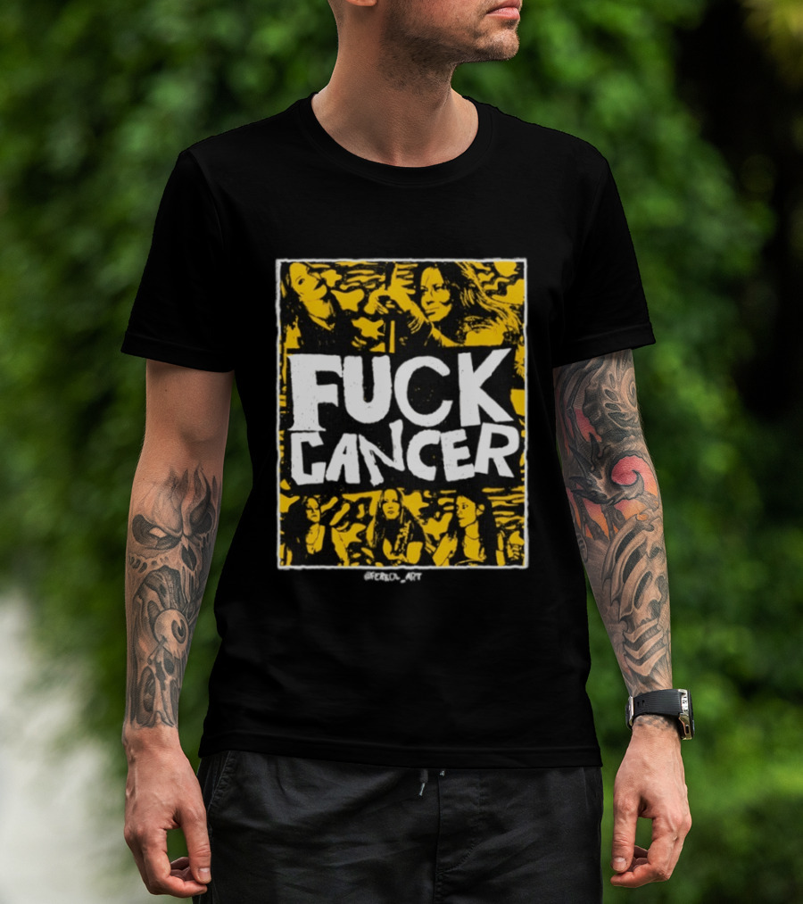 Fuck Cancer Support Bold Graphic With Yellow And Black T-Shirt